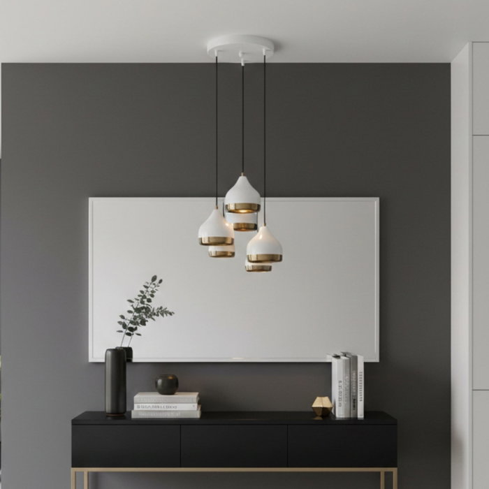 Opviq Lámpara de Araña de Metal Blanca con Altura Ajustable